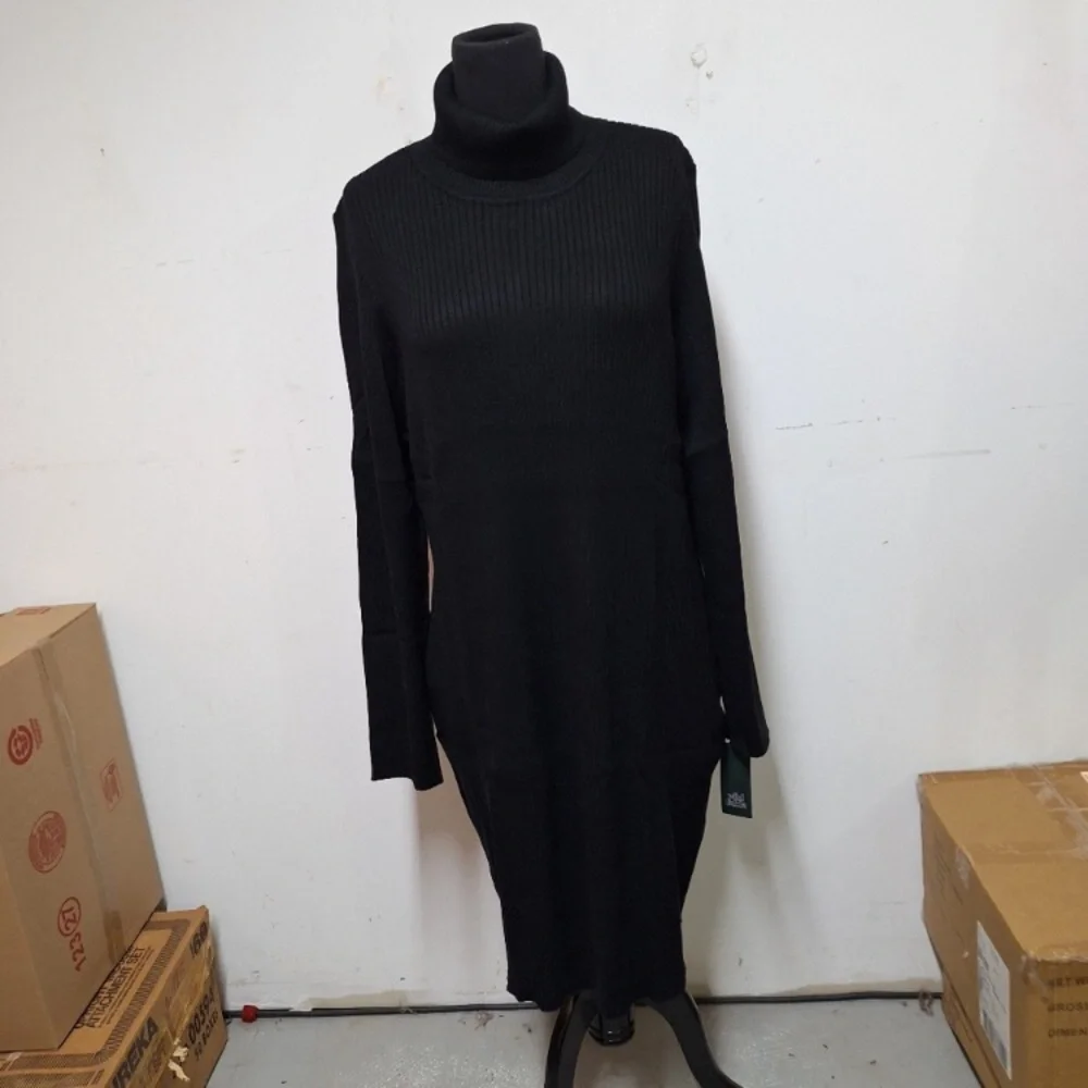 NWT! Women's Long Sleeve Bodycon Sweater Turtleneck Dress, Black - Picture 2 of 8